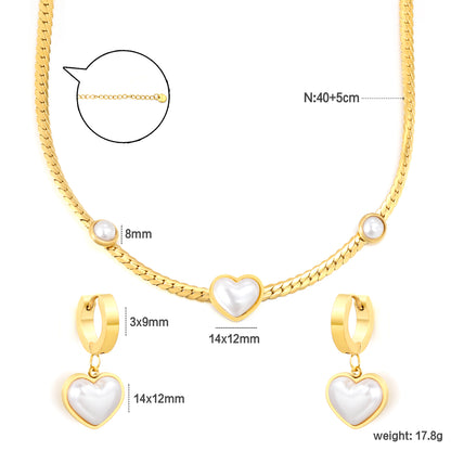 White Pearl Heart Pendant Set