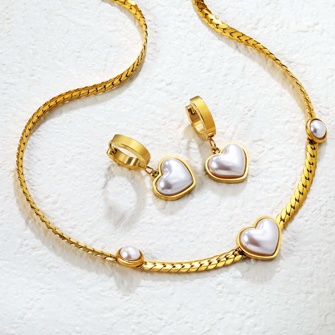 White Pearl Heart Pendant Set