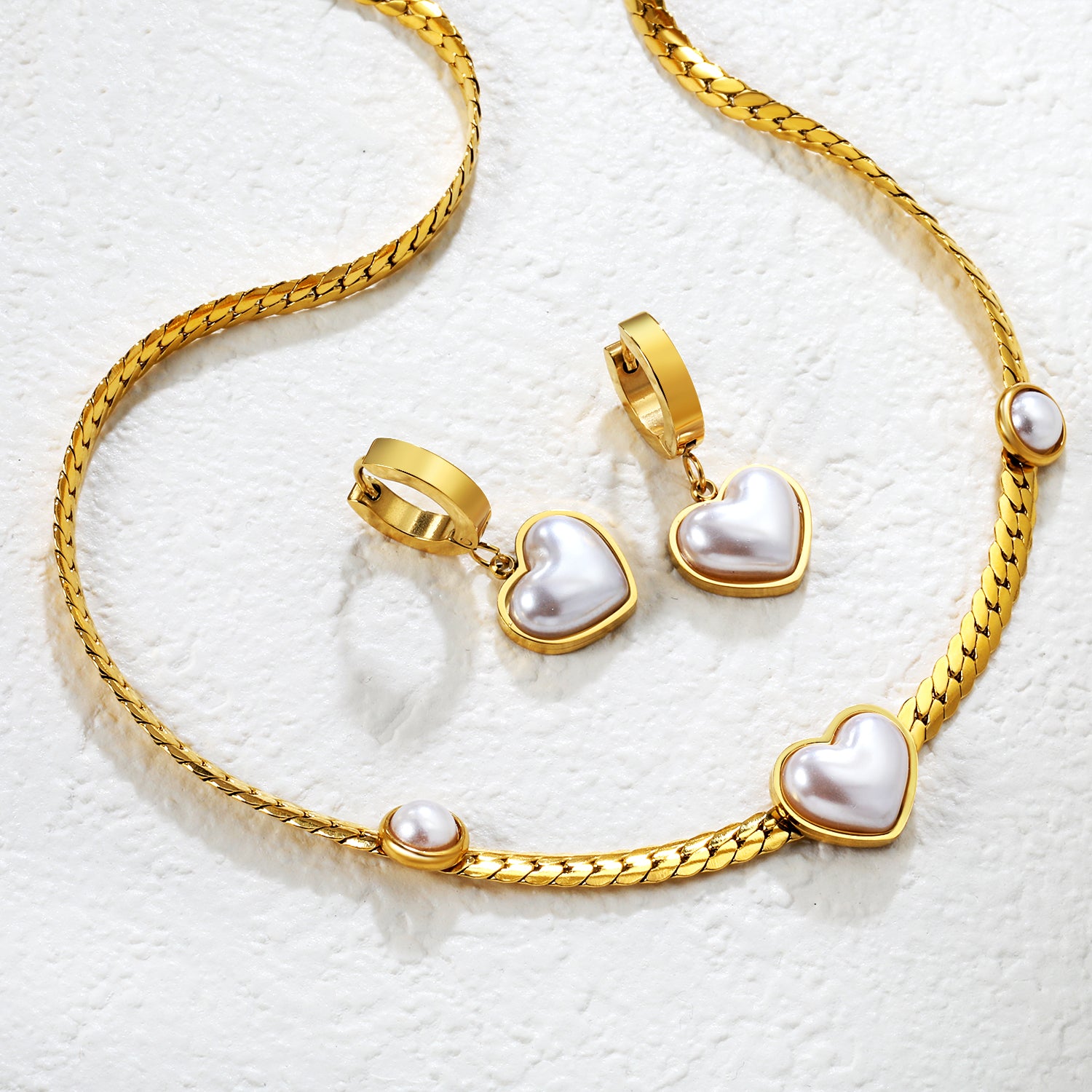 White Pearl Heart Pendant Set