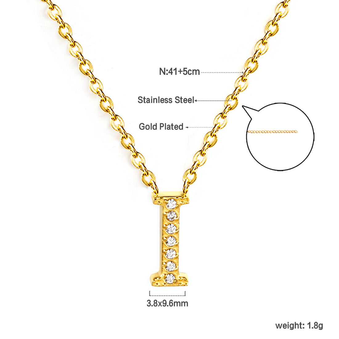 Letter I Pendant Necklace