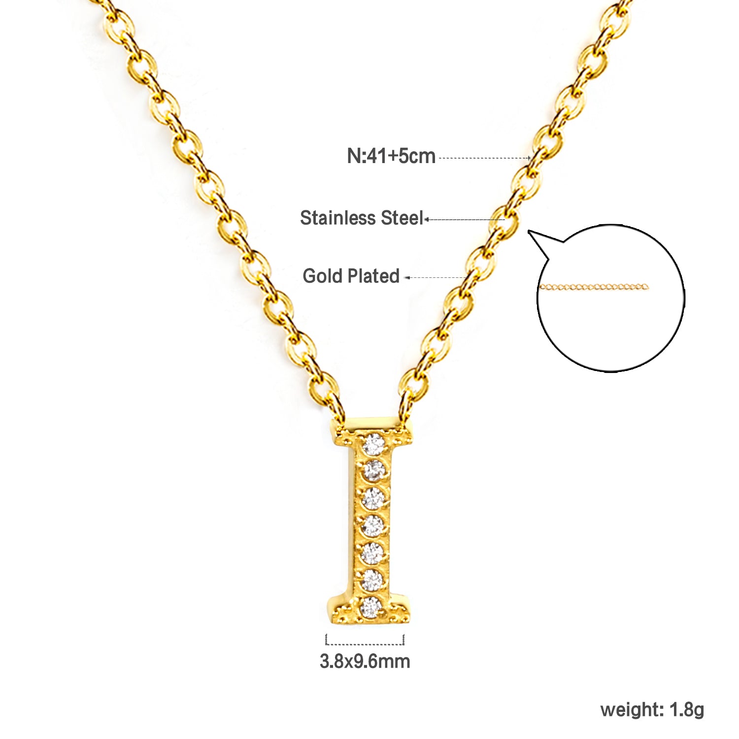 Letter I Pendant Necklace