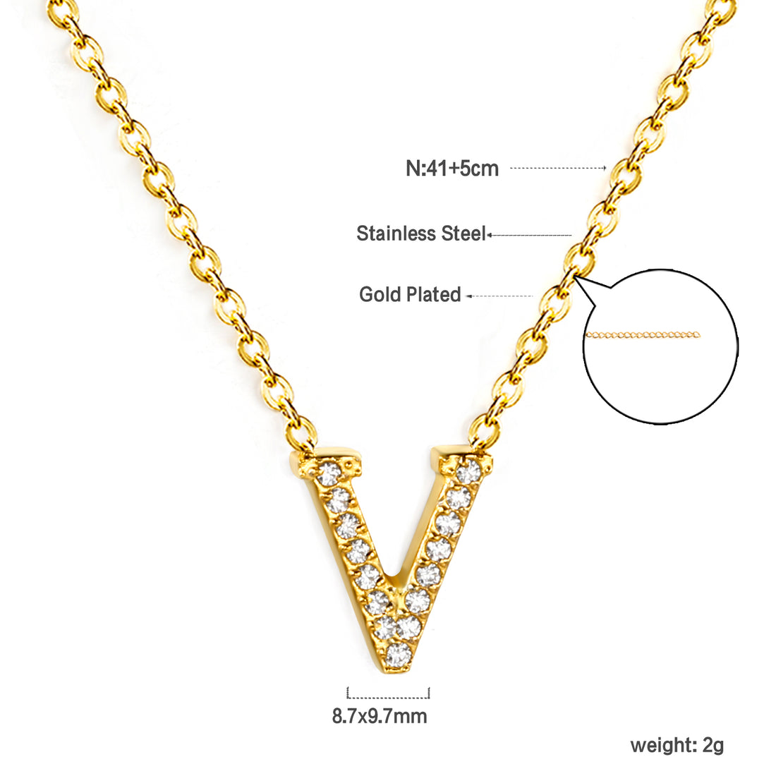Letter V Pendant Necklace