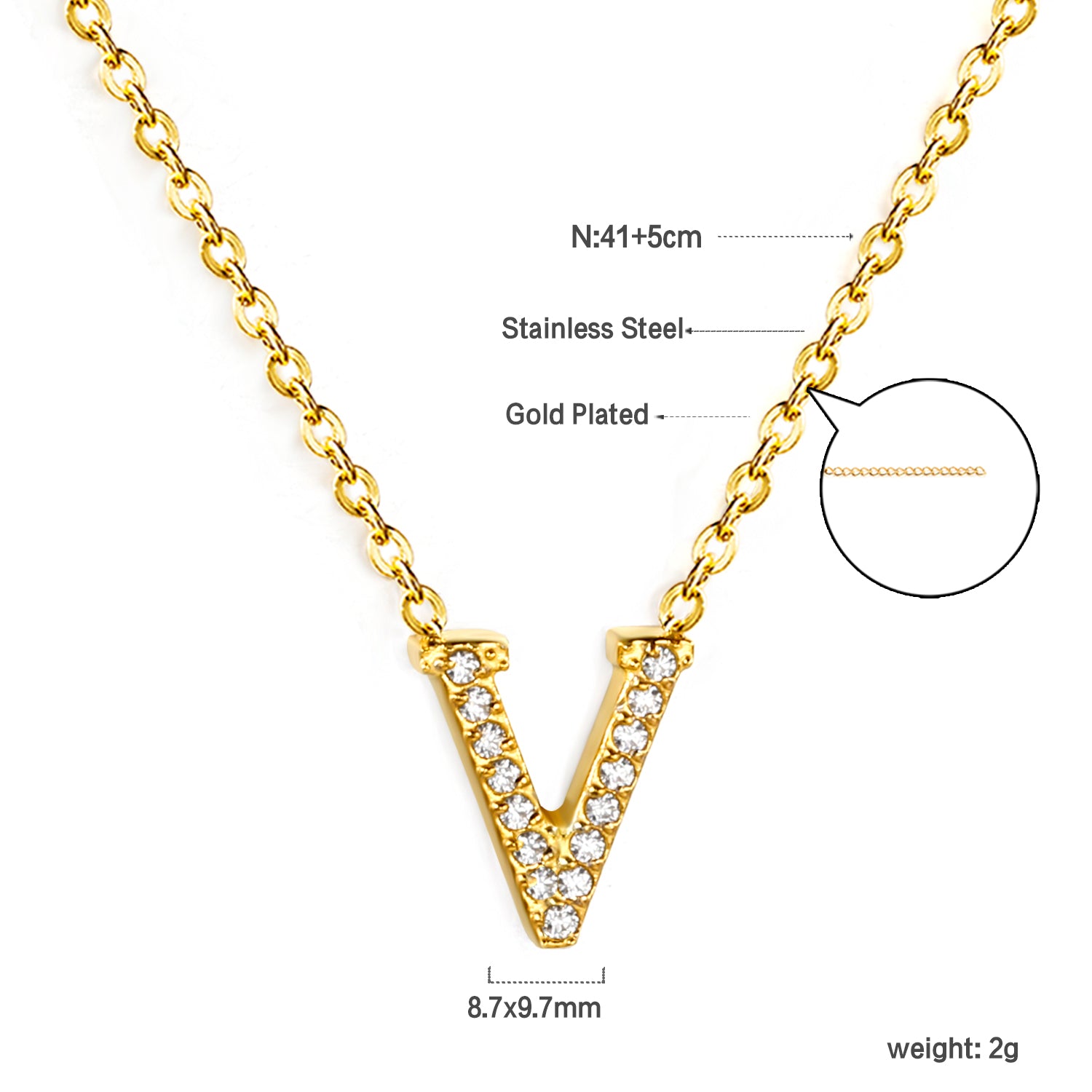 Letter V Pendant Necklace