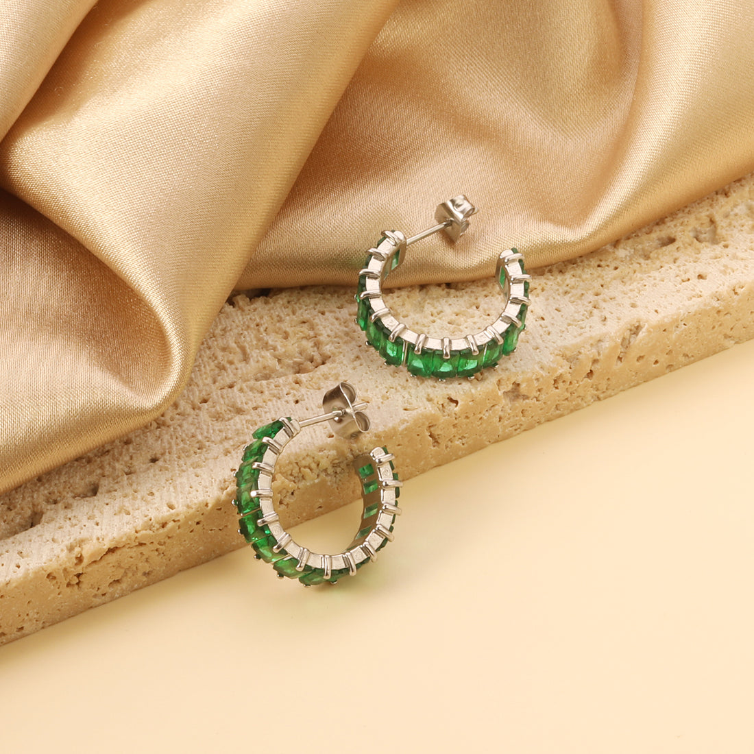 Green Diamond Hoops