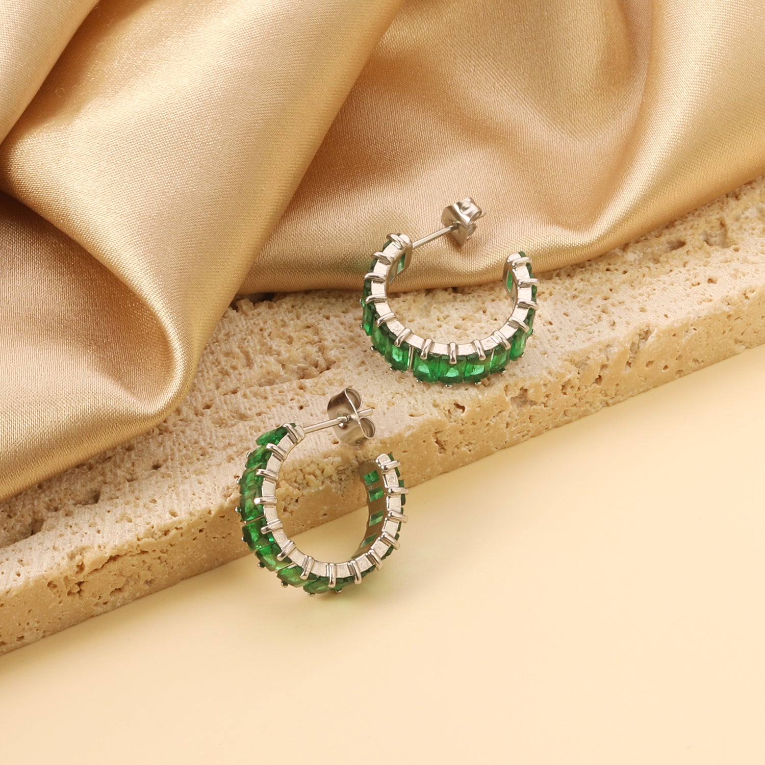 Green Diamond Hoops
