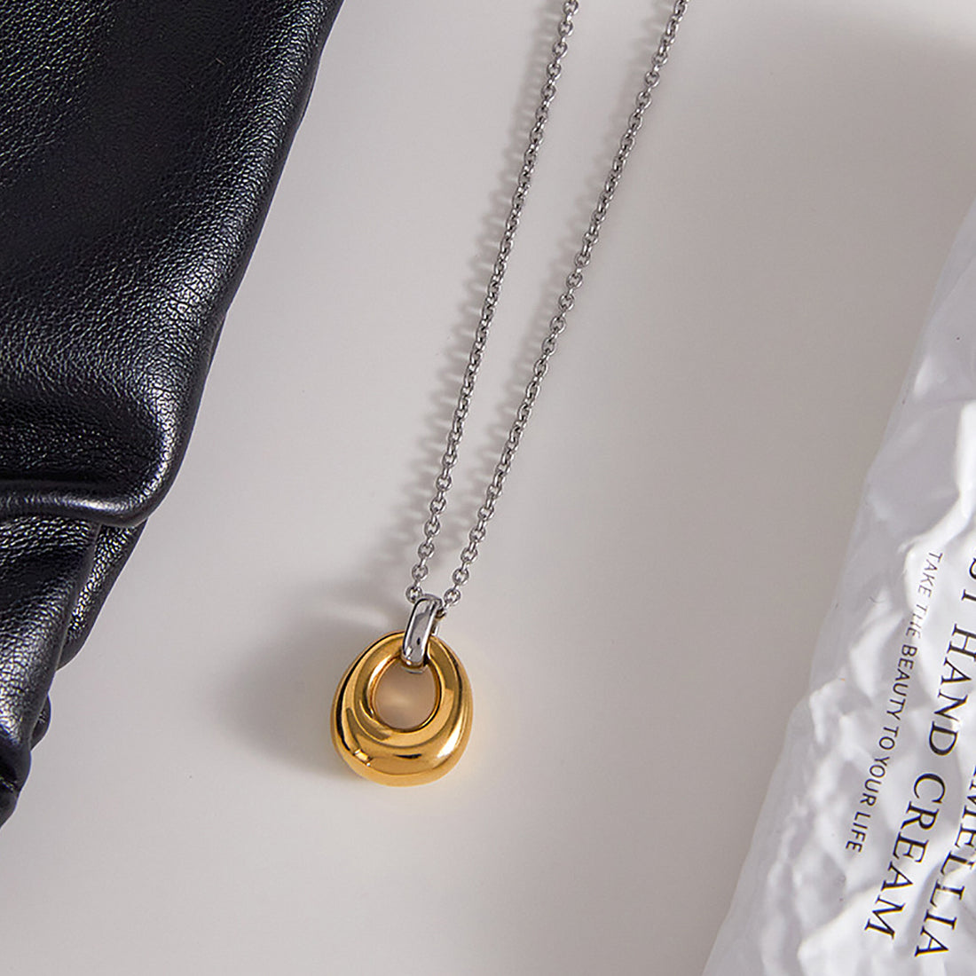 Two Toned Gold Hole Pendant Necklace