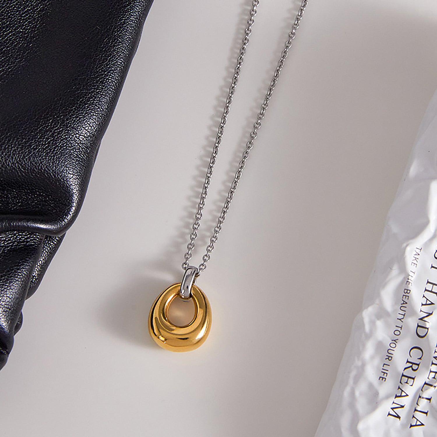 Two Toned Gold Hole Pendant Necklace