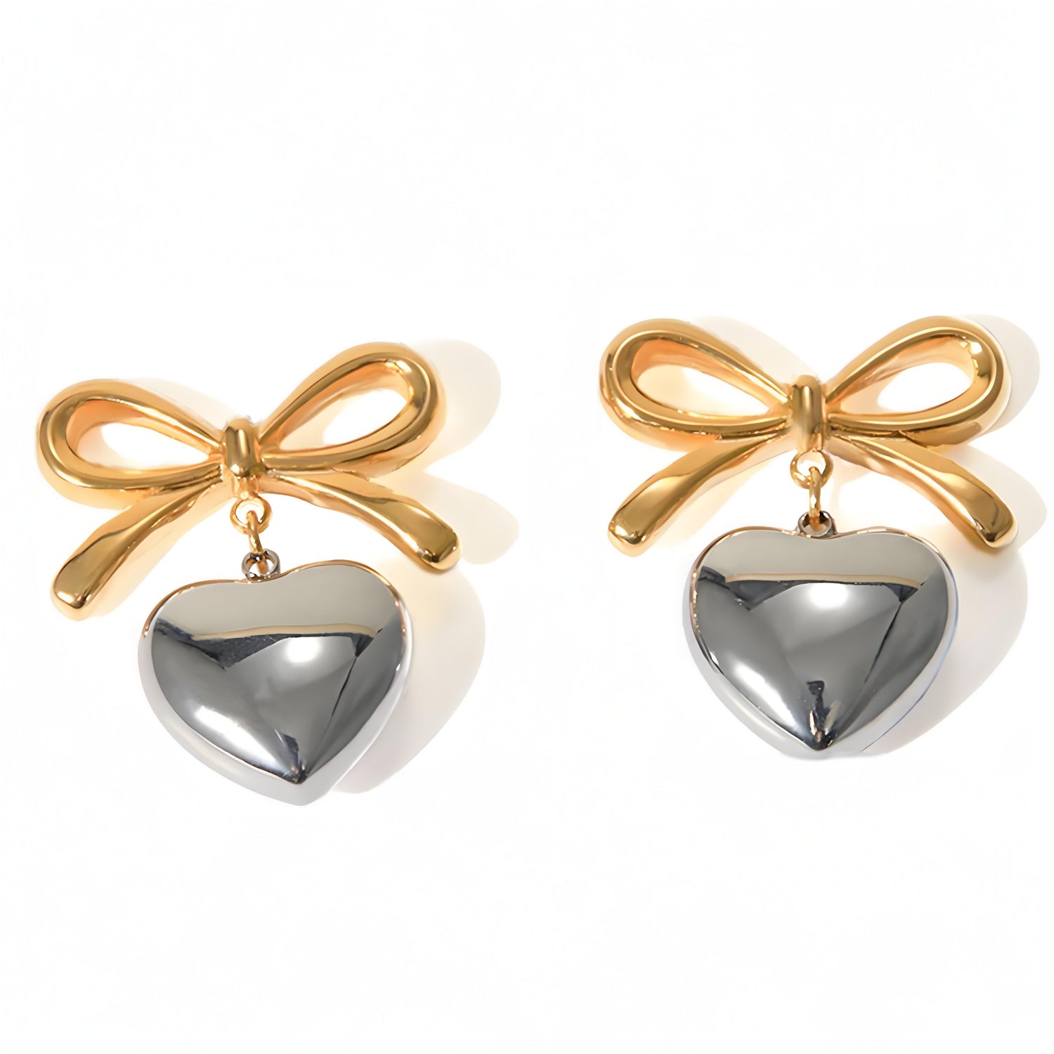 Silver Heart and Bow Studs