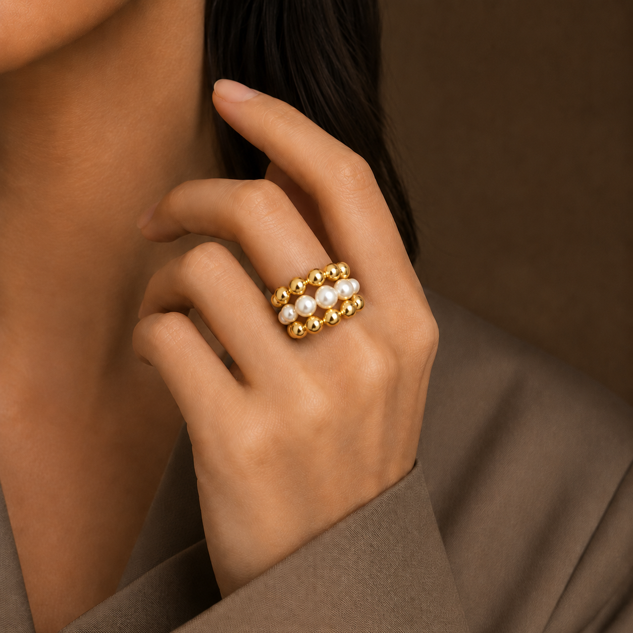 3 Layered Pearl Ring