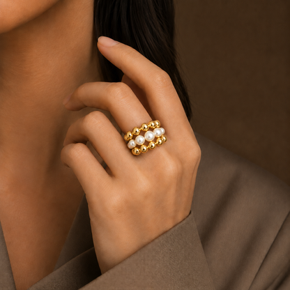 3 Layered Pearl Ring