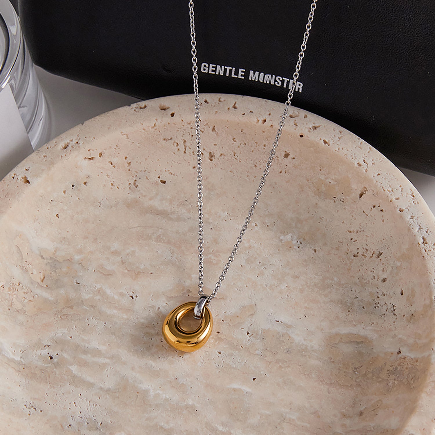 Two Toned Gold Hole Pendant Necklace