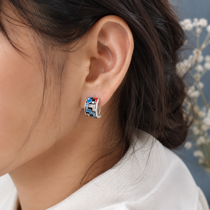 925 Silver Tetra Block Enamel Earrings