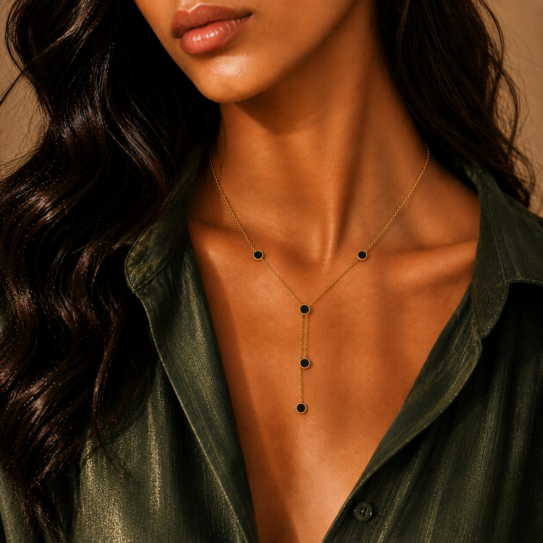 Black Discs Drop Chain Necklace