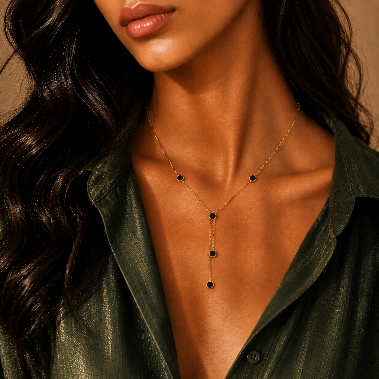 Black Discs Drop Chain Necklace