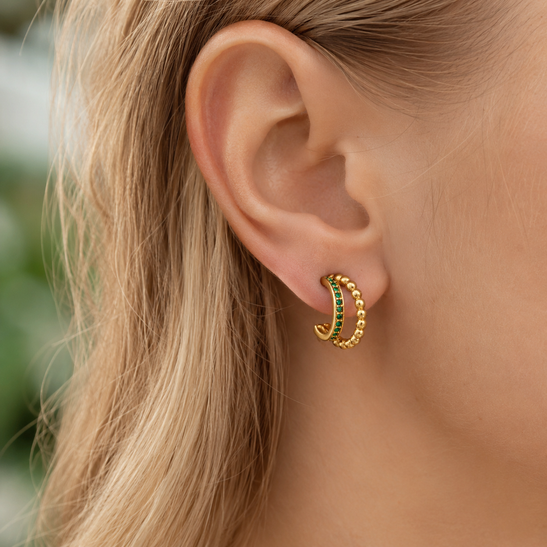 Double Line Green Gold Hoops