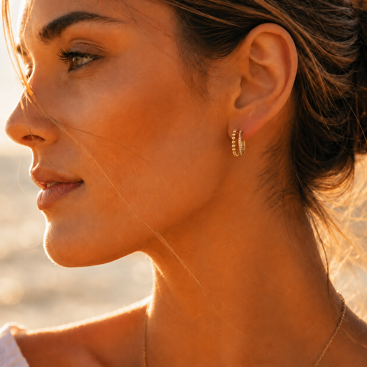 Double Line Diamond Gold Hoops