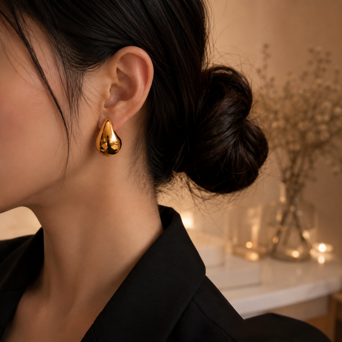 Glistening Teardrop Gold Hoops