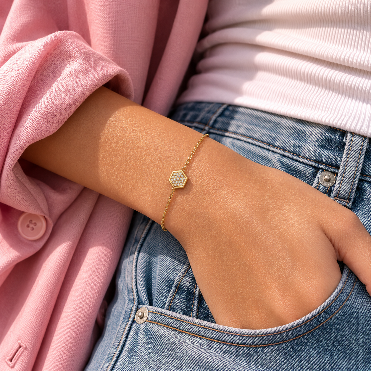 Gold Hexagon Loose Bracelet