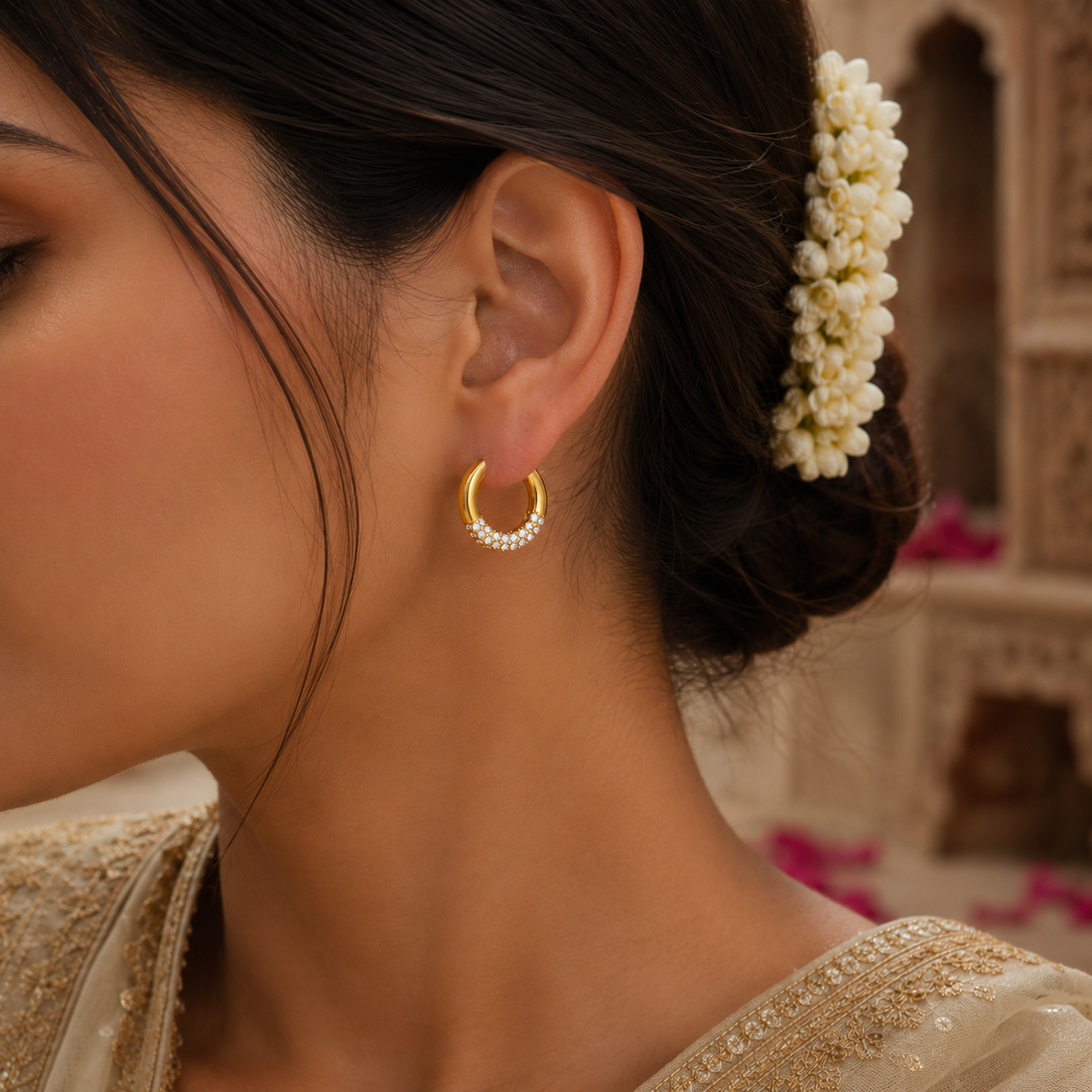 Half Diamond crusted Hoops