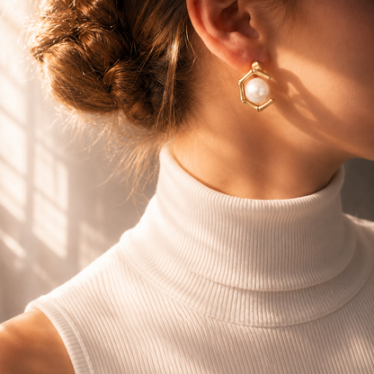 Hexagon Pearl Studs