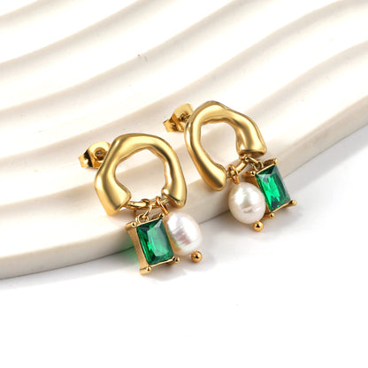 Pearl and Green Danglers