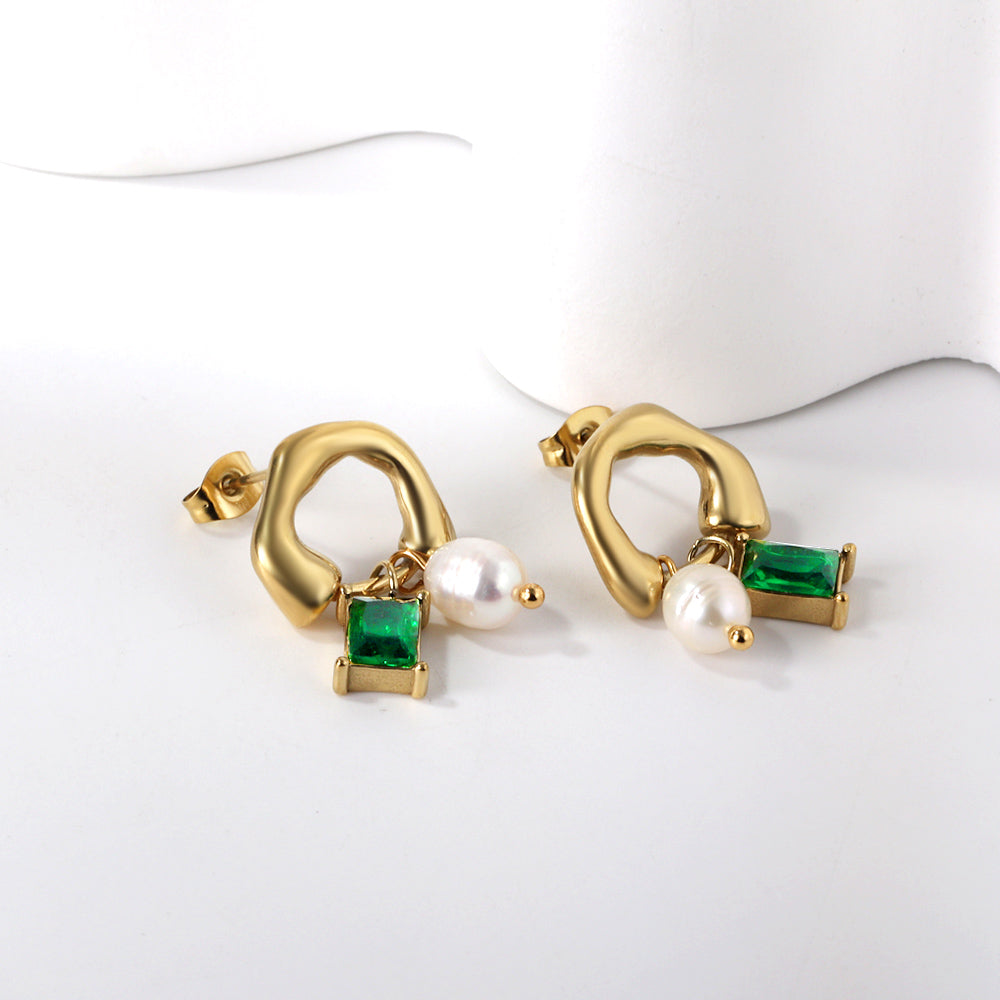 Pearl and Green Danglers