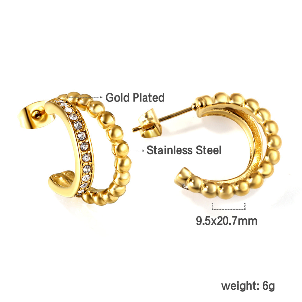 Double Line Diamond Gold Hoops