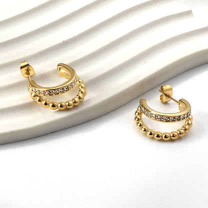 Double Line Diamond Gold Hoops