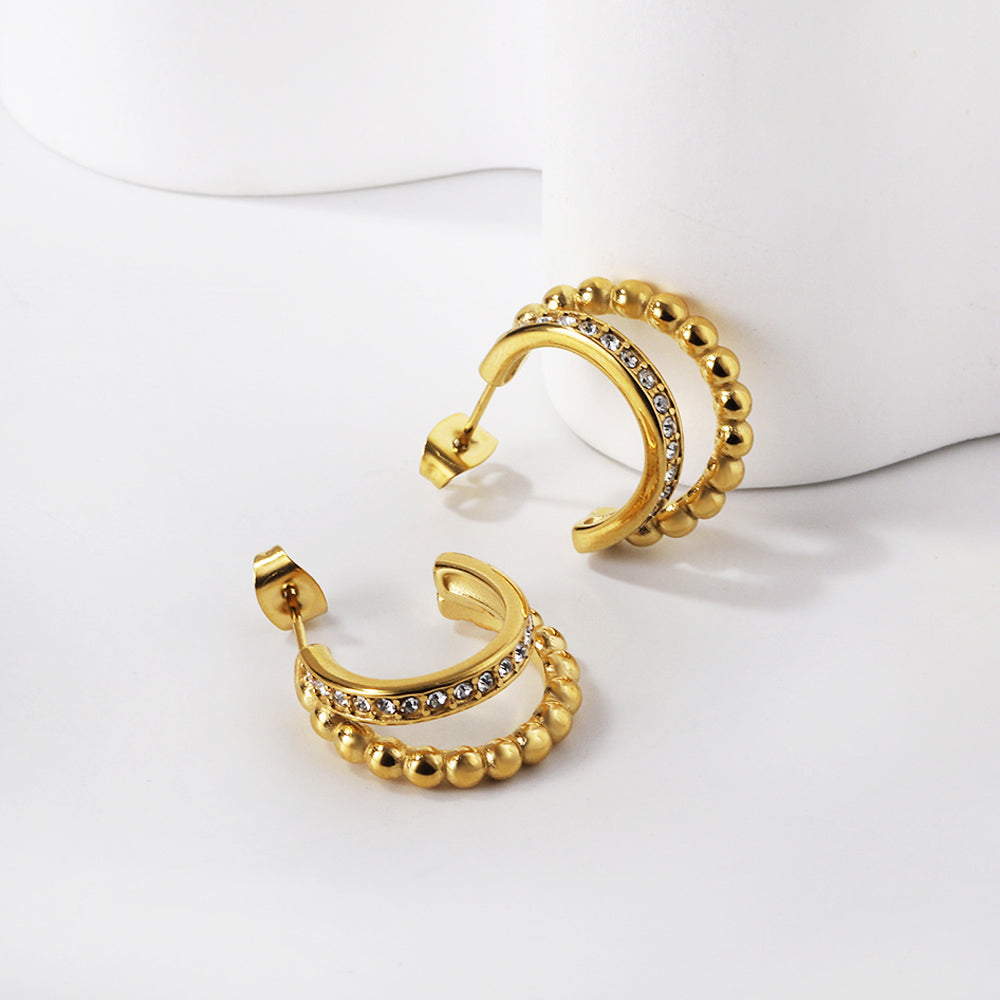 Double Line Diamond Gold Hoops