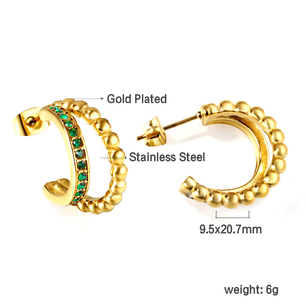 Double Line Green Gold Hoops