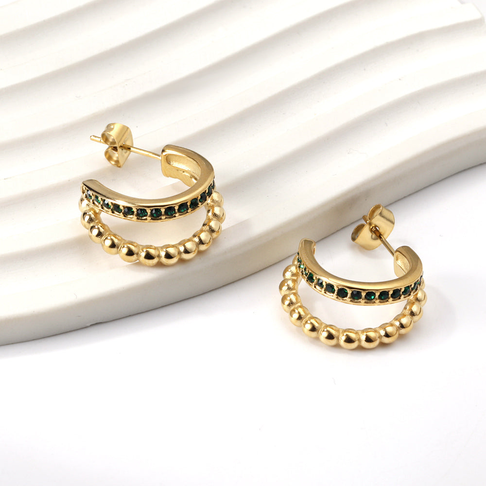 Double Line Green Gold Hoops
