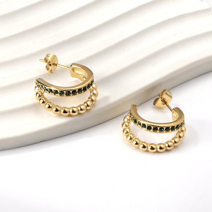 Double Line Green Gold Hoops