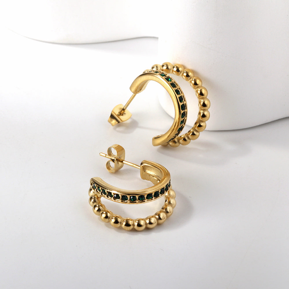 Double Line Green Gold Hoops