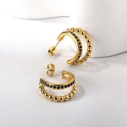 Double Line Green Gold Hoops