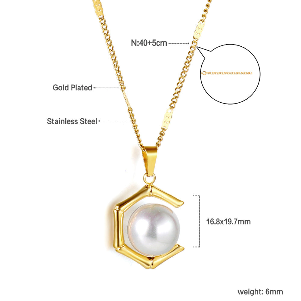Pearl Hexagon Pendant Necklace