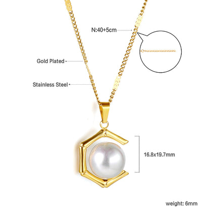 Pearl Hexagon Pendant Necklace
