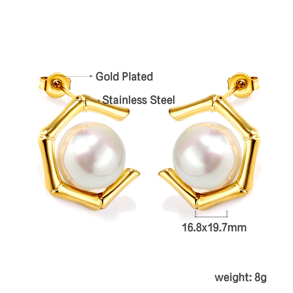 Hexagon Pearl Studs