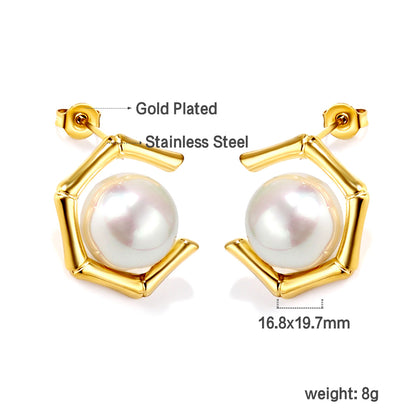 Hexagon Pearl Studs
