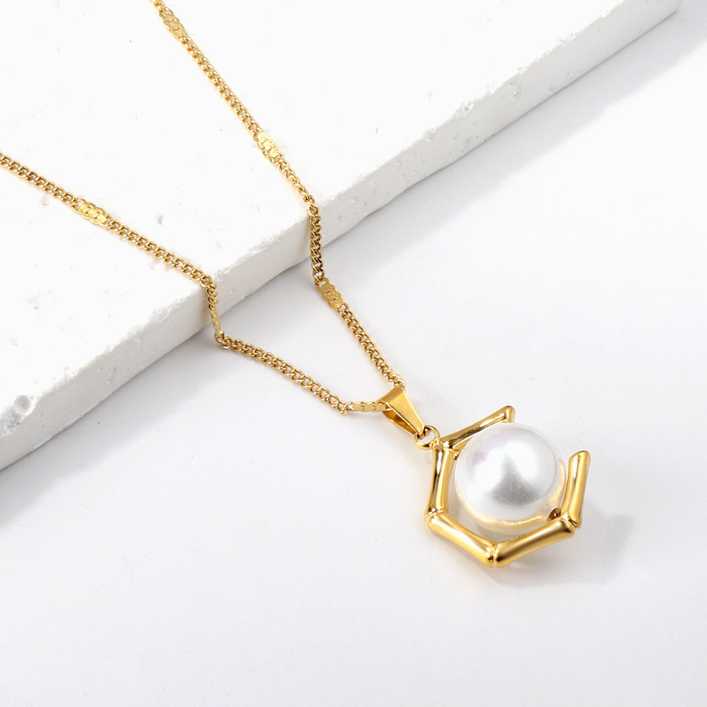 Pearl Hexagon Pendant Necklace