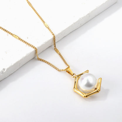 Pearl Hexagon Pendant Necklace