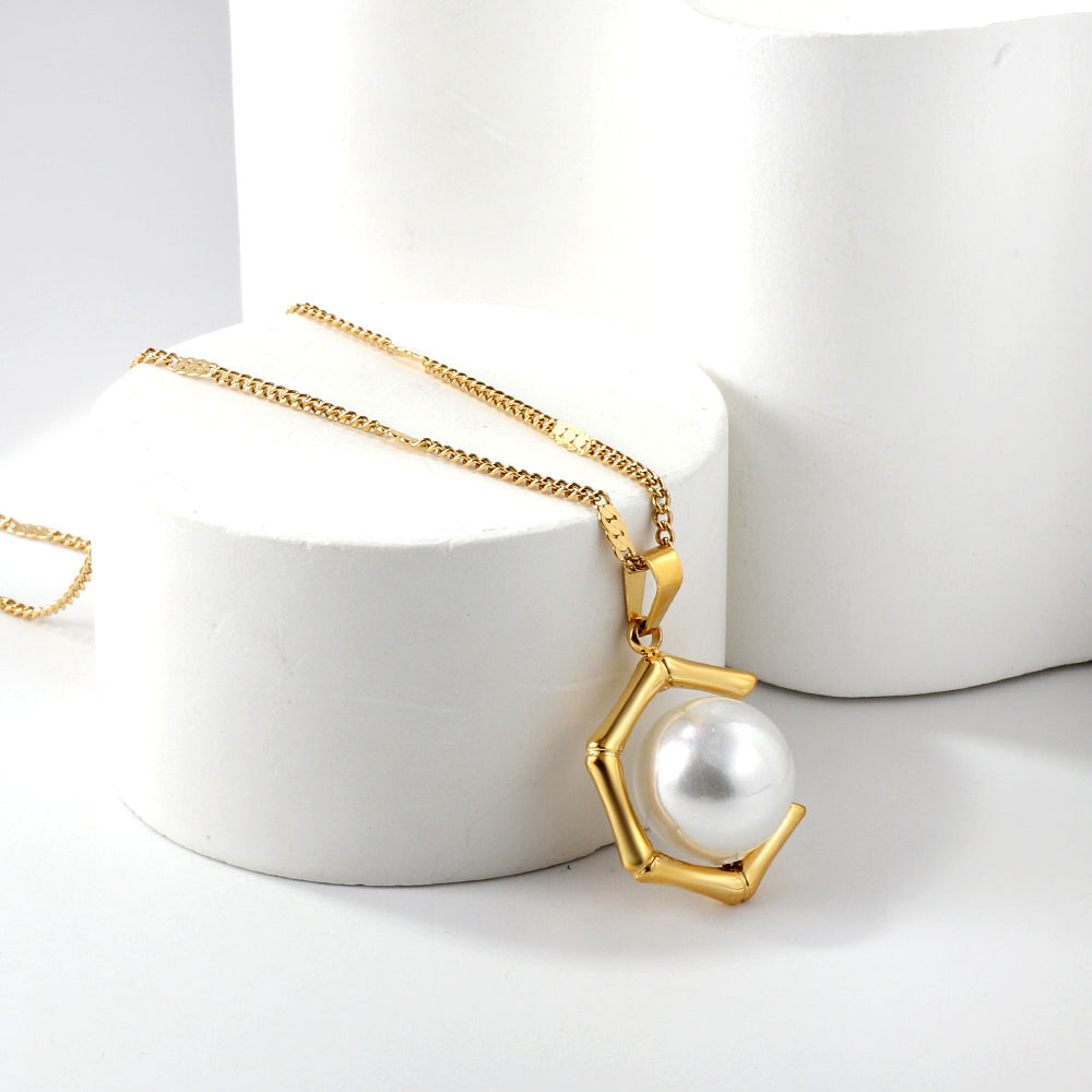 Pearl Hexagon Pendant Necklace