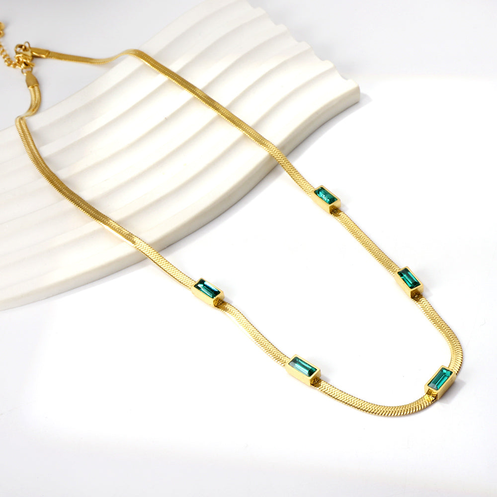 Square Green Chain Necklace
