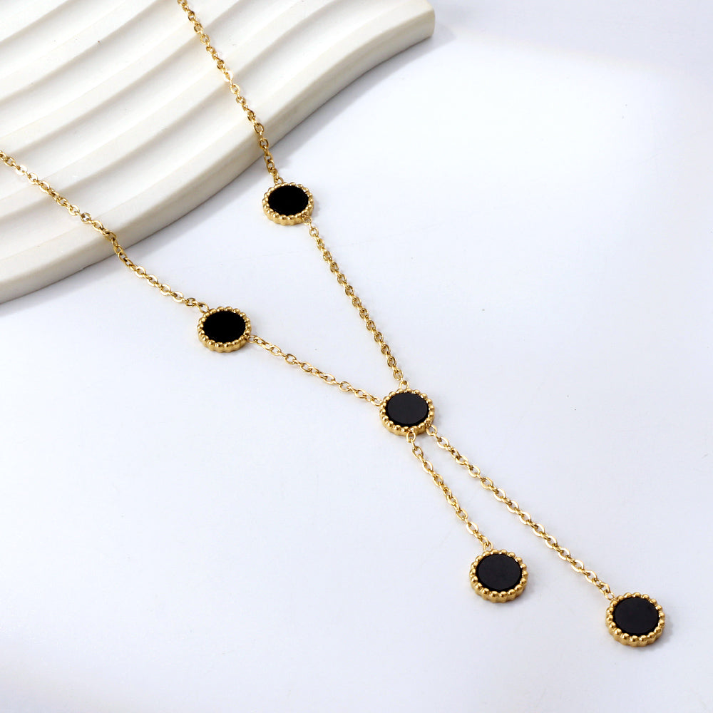 Black Discs Drop Chain Necklace