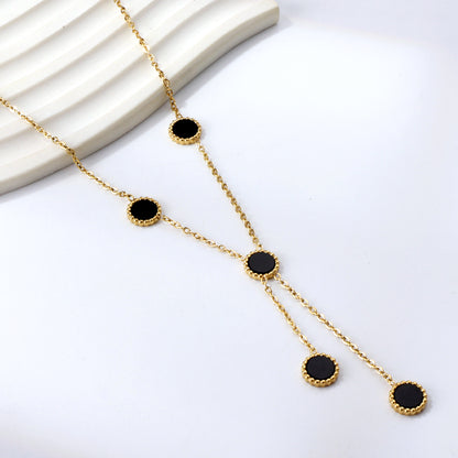 Black Discs Drop Chain Necklace
