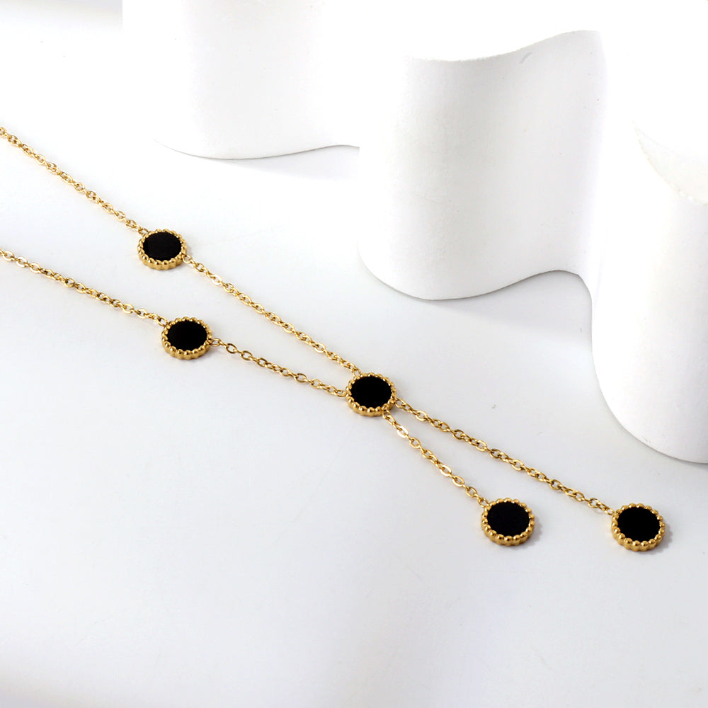 Black Discs Drop Chain Necklace