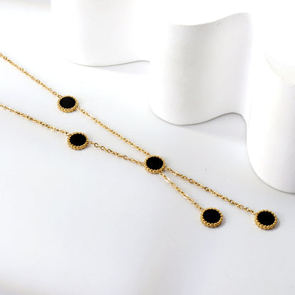 Black Discs Drop Chain Necklace