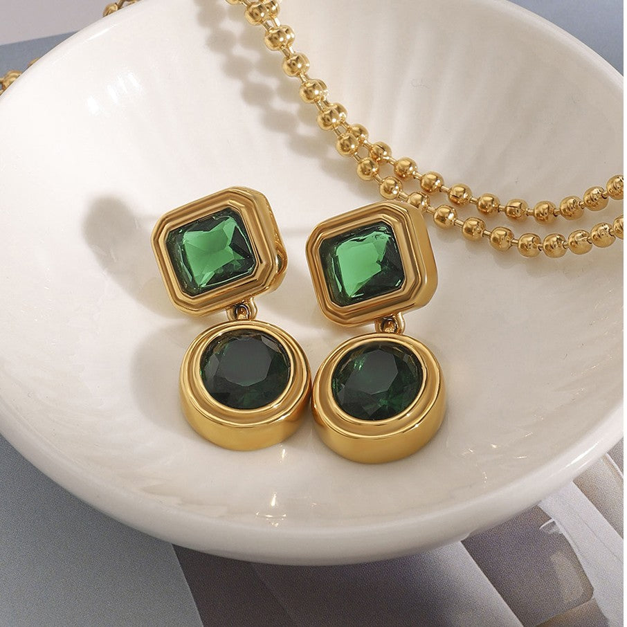 Green Square Round Danglers