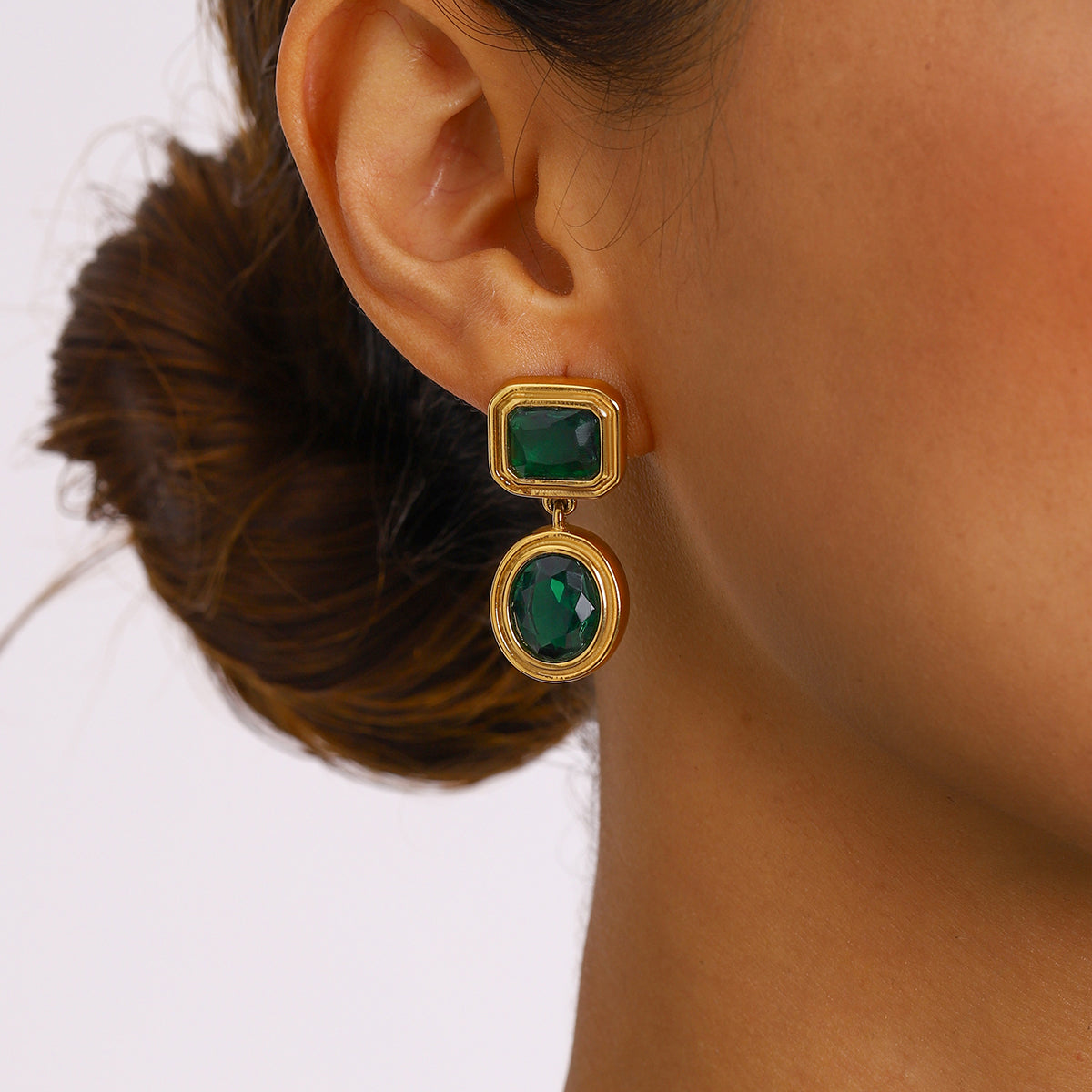 Green Square Round Danglers