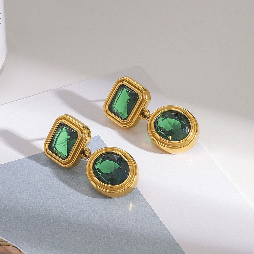 Green Square Round Danglers