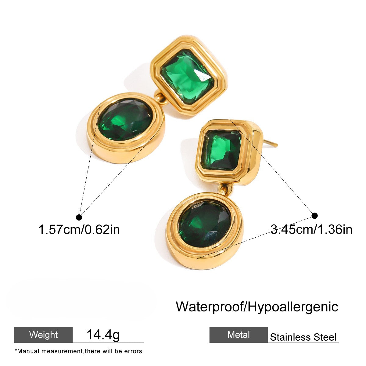 Green Square Round Danglers
